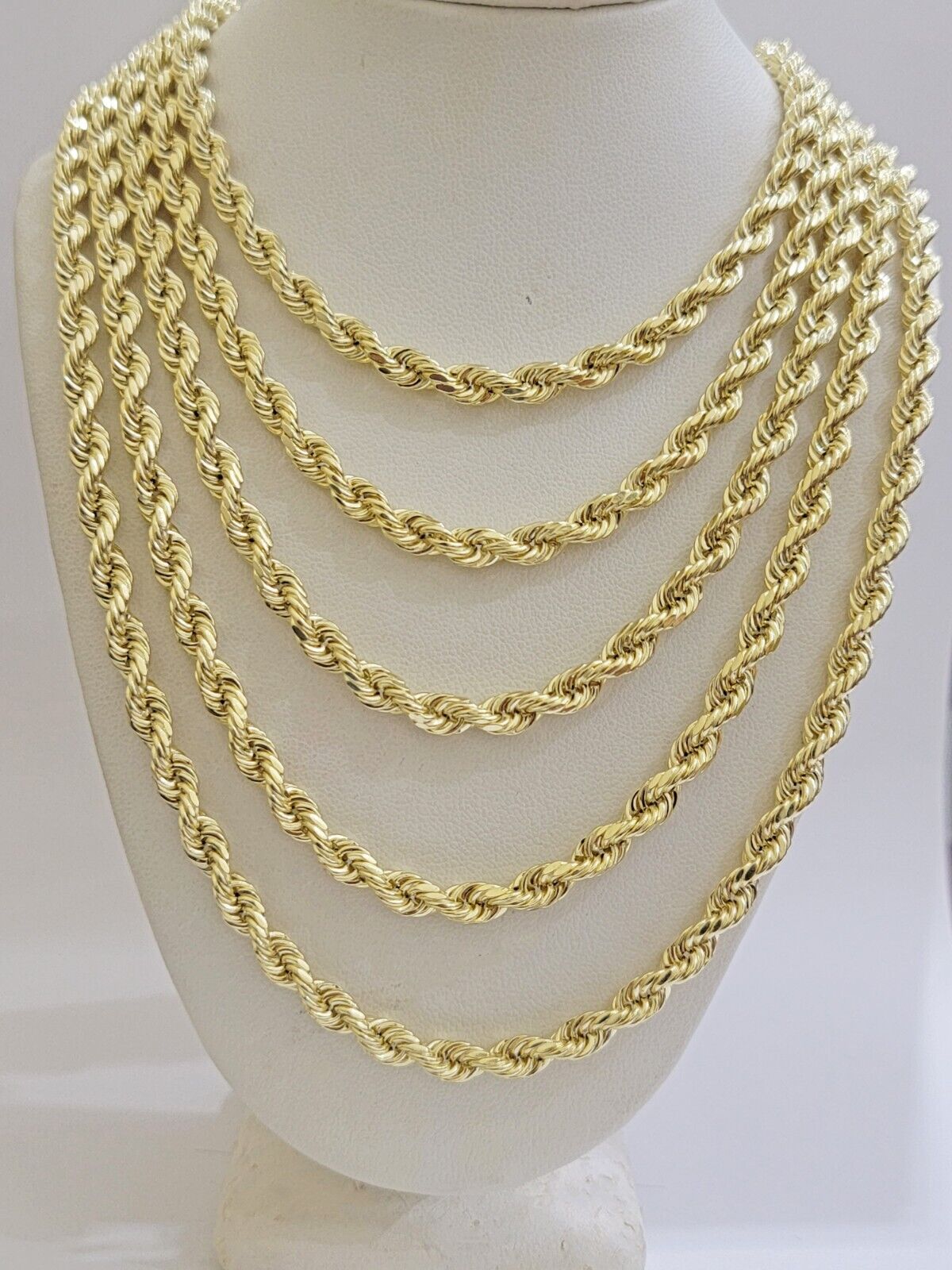 REAL 14k Gold Rope Chain Necklace 5mm 18 - 26Inch Diamond Cut Men 14KT Yellow GOLD - GoldenlinQ
